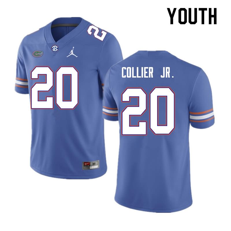 Youth NCAA Florida Gators Corey Collier Jr. #20 Stitched Authentic Nike Royal College Football Jersey HGG6665OC